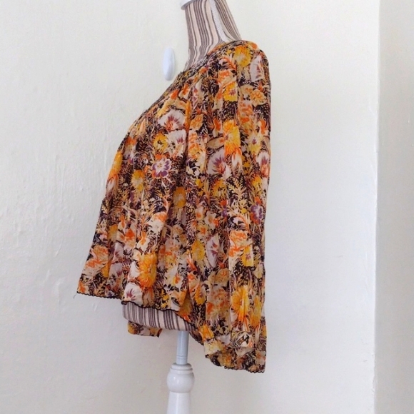 We The Free Orange Floral Cool Meadow Long Sleeve Flowy Blouse Size S - Picture 4 of 13
